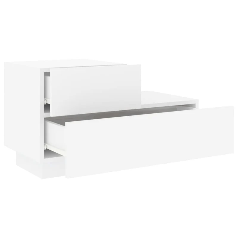 Table de chevet avec lumières LED avec espace de rangement 70 x 36 x 40,5 cm en bois d'ingénierie blanc DEC033172