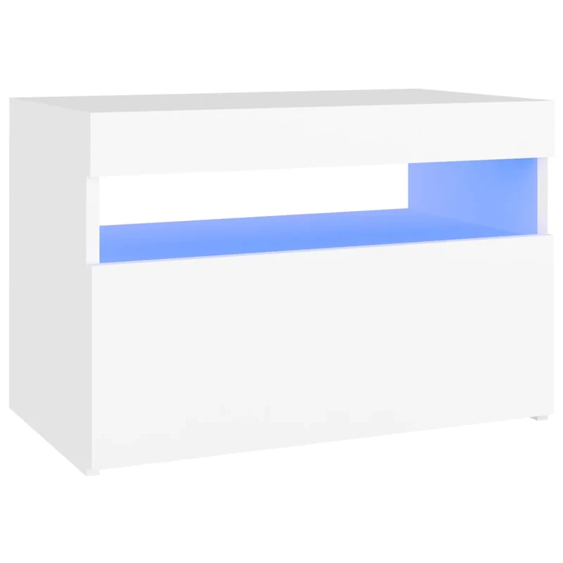 Table de chevet avec lumières LED avec compartiment de rangement 60 x 35 x 40 cm bois d'ingénierie blanc DEC033171