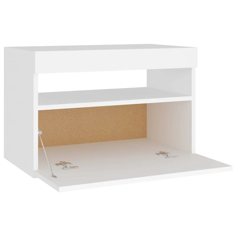 Table de chevet avec lumières LED avec compartiment de rangement 60 x 35 x 40 cm bois d'ingénierie blanc DEC033171