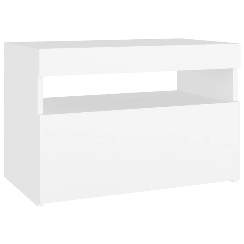Table de chevet avec lumières LED avec compartiment de rangement 60 x 35 x 40 cm bois d'ingénierie blanc DEC033171