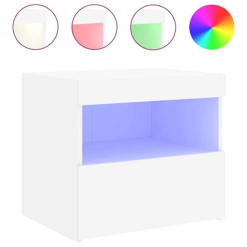 Table de chevet avec lumières LED avec tiroir 50 x 40 x 45 cm bois d'ingénierie blanc DEC033170