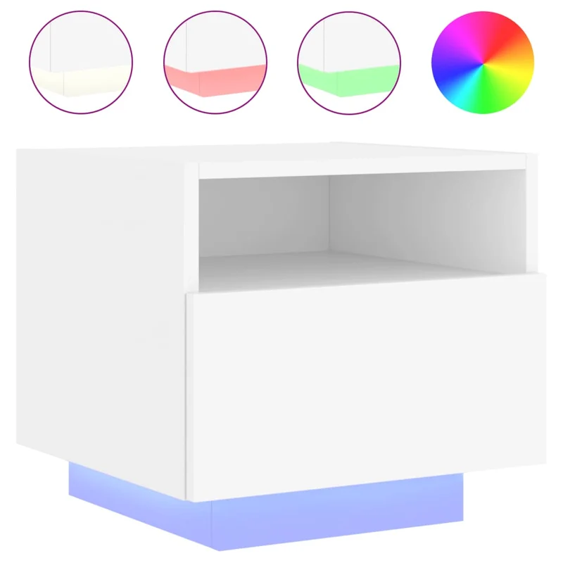 Table de chevet avec lumières LED avec tiroir 40 x 39 x 37 cm bois d'ingénierie blanc DEC033169