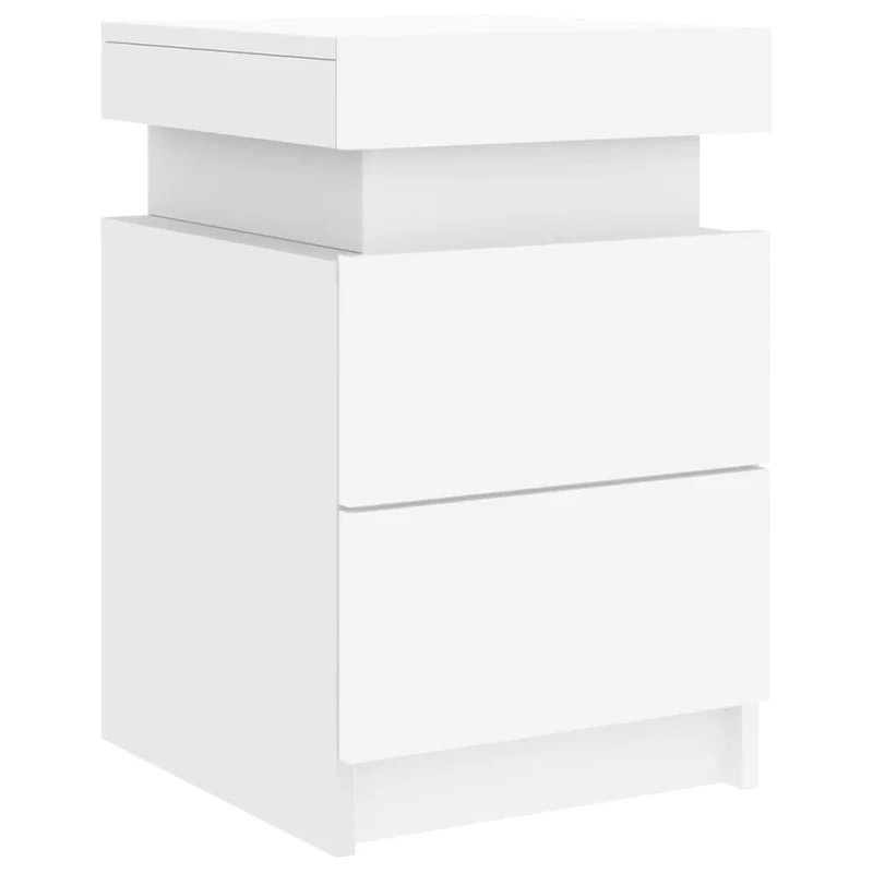 Table de chevet avec lumières LED et 2 tiroirs 35 x 39 x 55 cm bois d'ingénierie blanc DEC033168