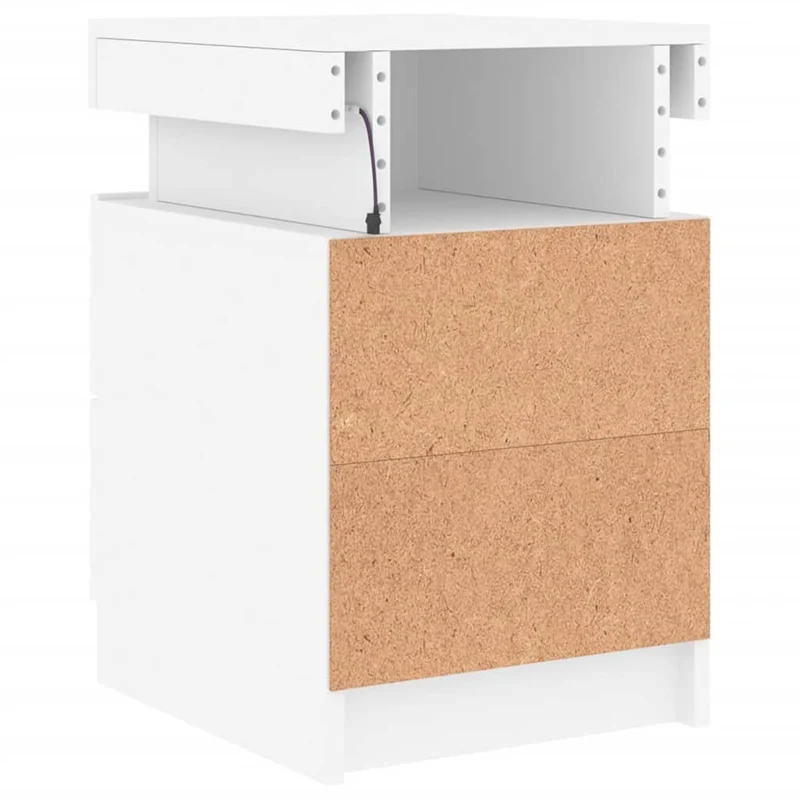 Table de chevet avec lumières LED et 2 tiroirs 35 x 39 x 55 cm bois d'ingénierie blanc DEC033168