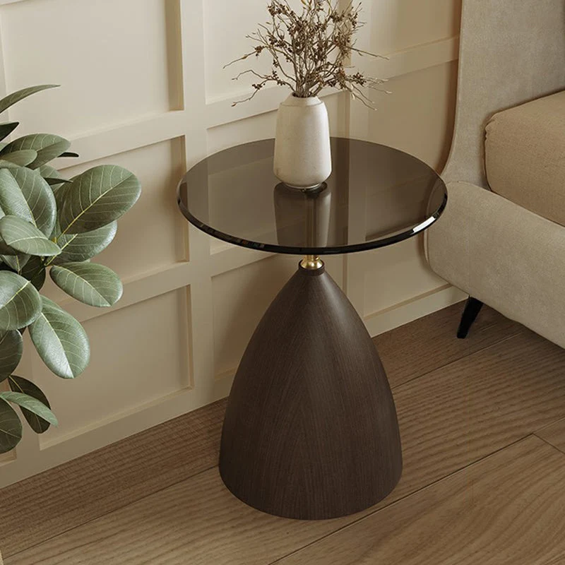 Modern Minimalist Round Cone Base Glass Metal End Table For Living Room