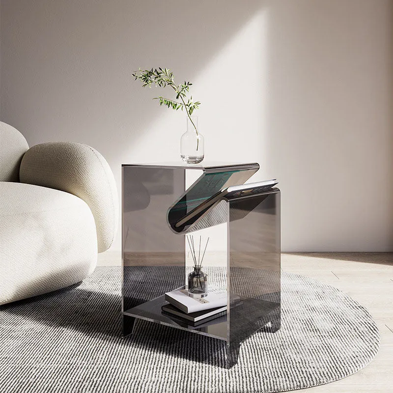 Modern Minimalist Square Acrylic End Table 2-Tier For Living Room