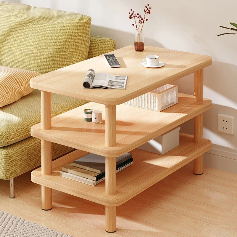 Traditional Japanese Wood MDF Rectangular End Table 3-Tier For Living Room