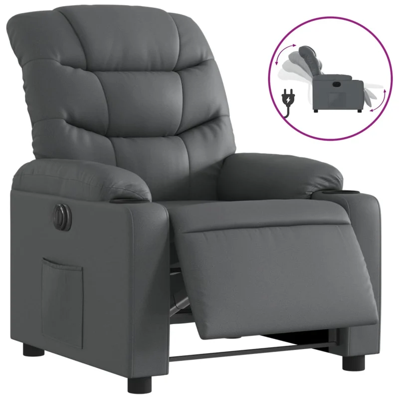 Fauteuil relax TV fonction inclinaison électrique très confortable en PVC gris DEC028392