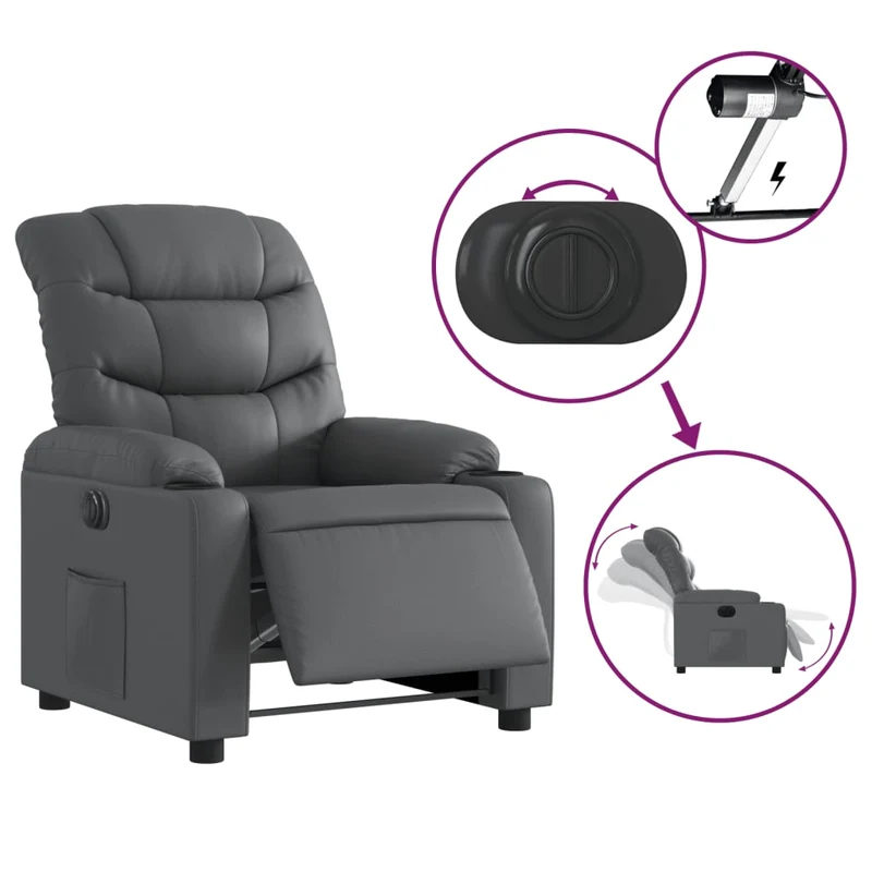 Fauteuil relax TV fonction inclinaison électrique très confortable en PVC gris DEC028392