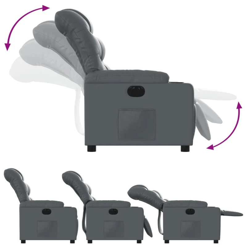 Fauteuil relax TV fonction inclinaison électrique très confortable en PVC gris DEC028392