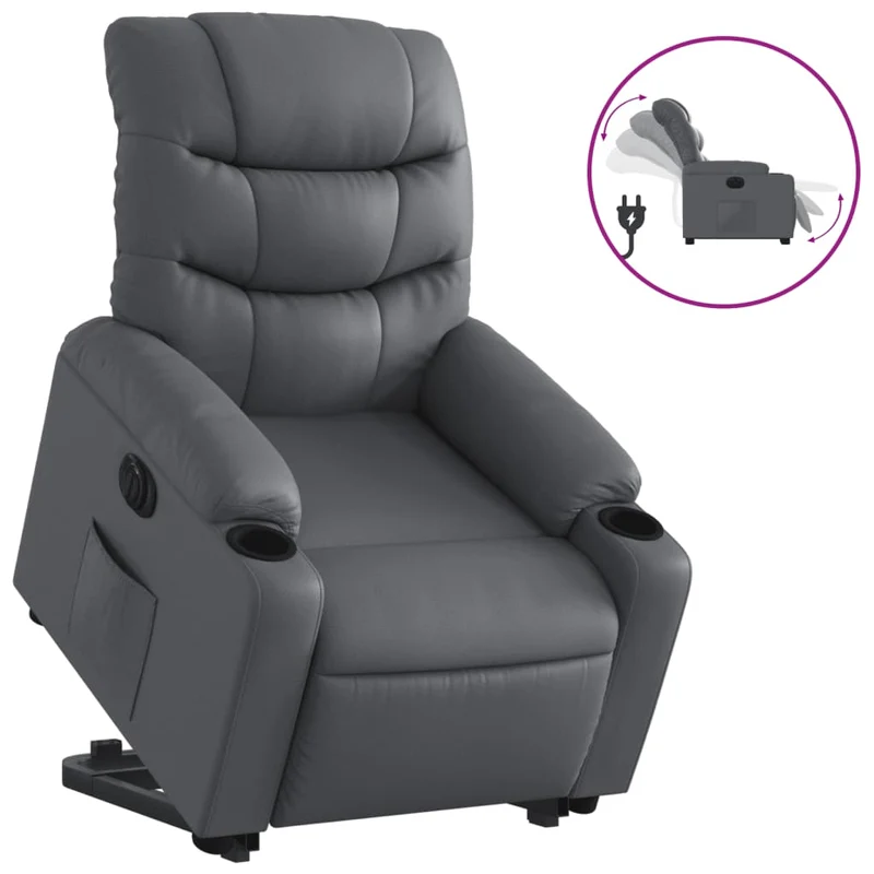 Fauteuil relax TV fonction de levage électrique très confortable en PVC gris DEC028379