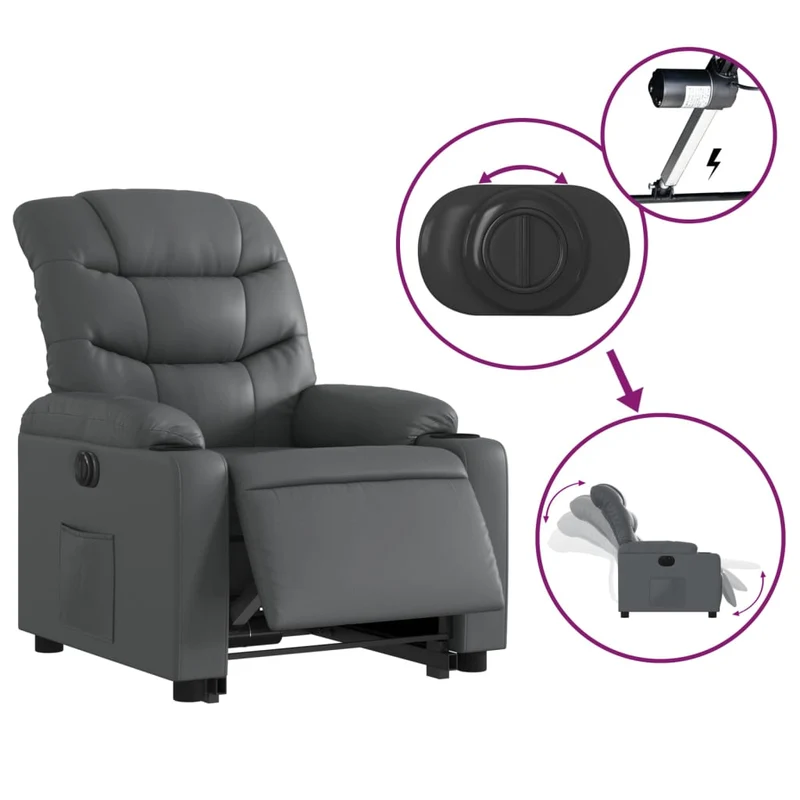 Fauteuil relax TV fonction de levage électrique très confortable en PVC gris DEC028379