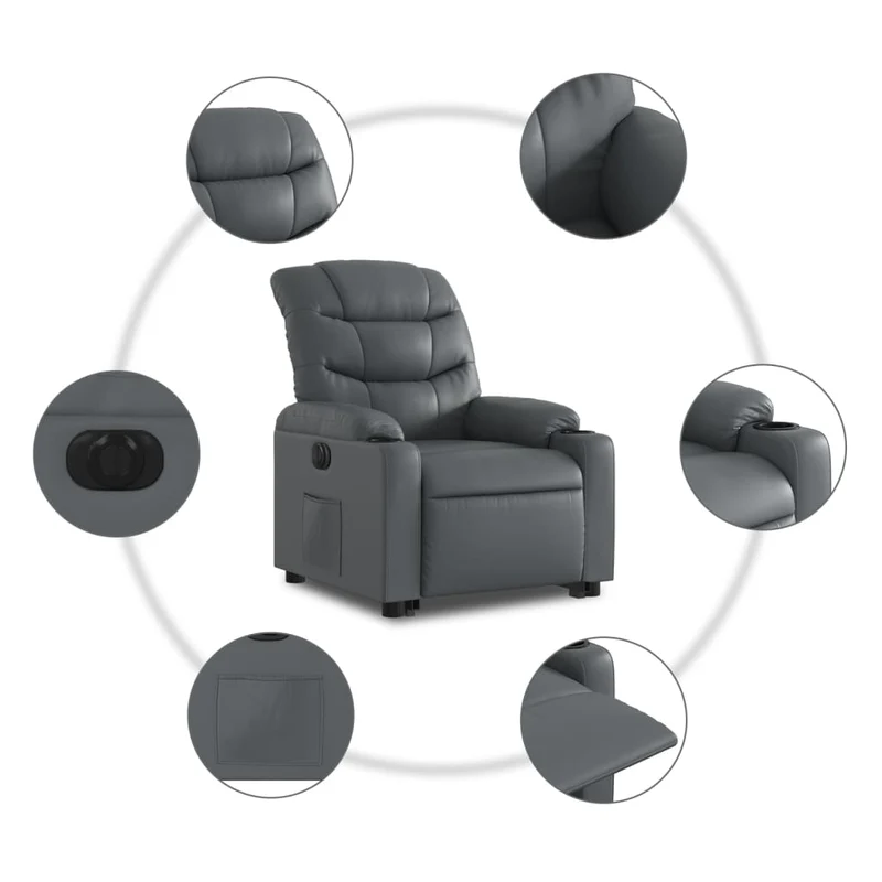 Fauteuil relax TV fonction de levage électrique très confortable en PVC gris DEC028379