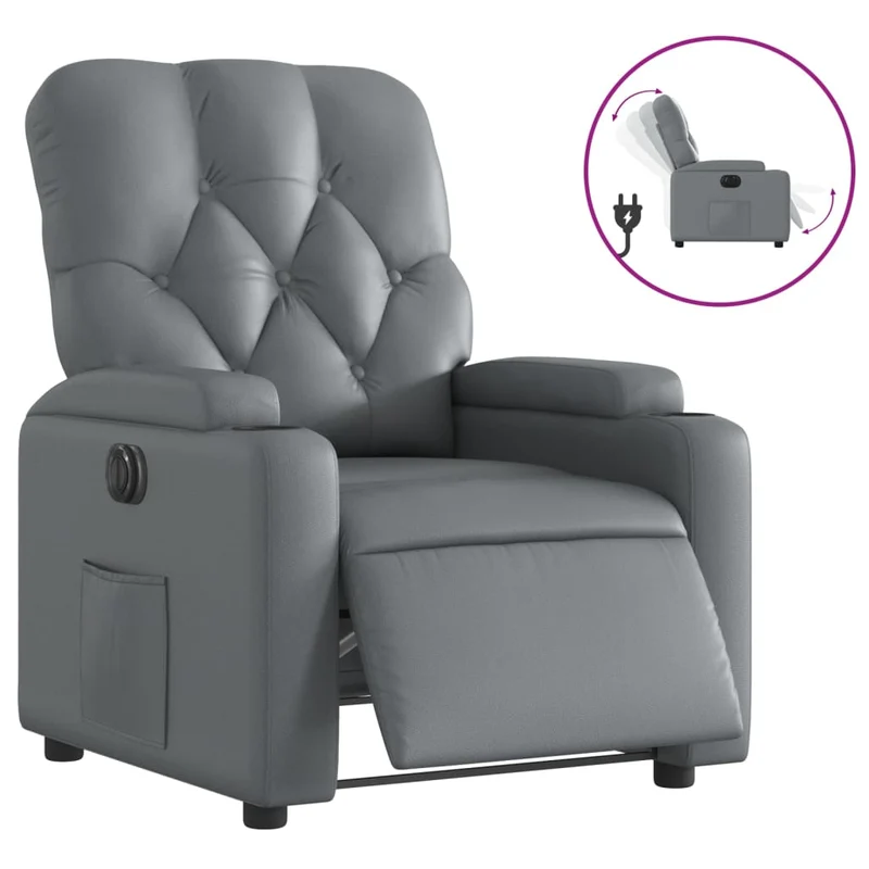 Fauteuil relax TV fonction d'inclinaison électrique très confortable en PVC gris DEC028373