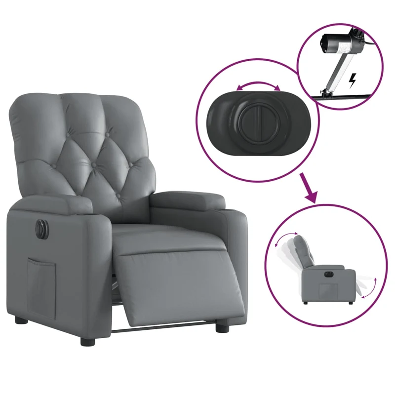 Fauteuil relax TV fonction d'inclinaison électrique très confortable en PVC gris DEC028373