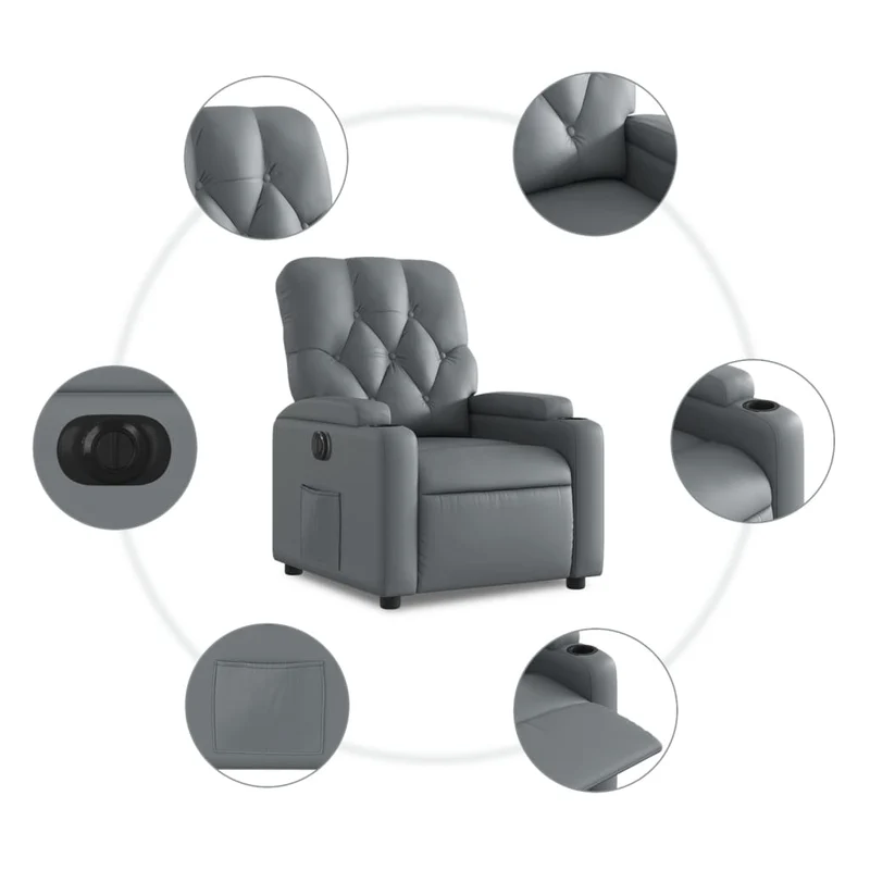 Fauteuil relax TV fonction d'inclinaison électrique très confortable en PVC gris DEC028373