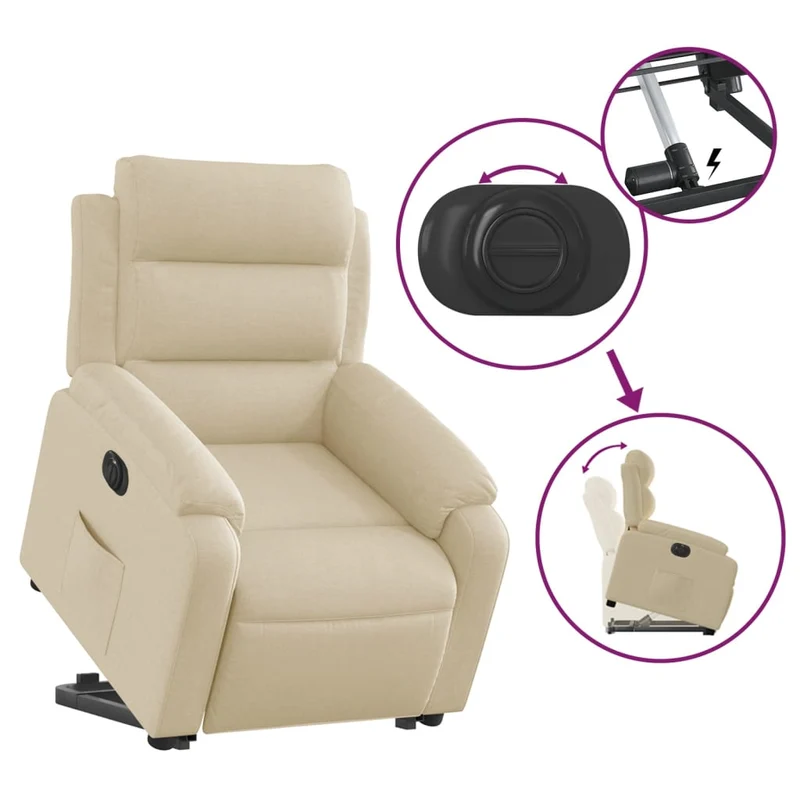 Fauteuil relax TV fonction de levage électrique très confortable en tissu crème DEC028293
