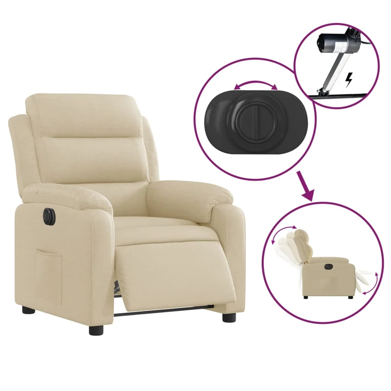 Fauteuil relax TV fonction d'inclinaison électrique très confortable en tissu crème DEC028289