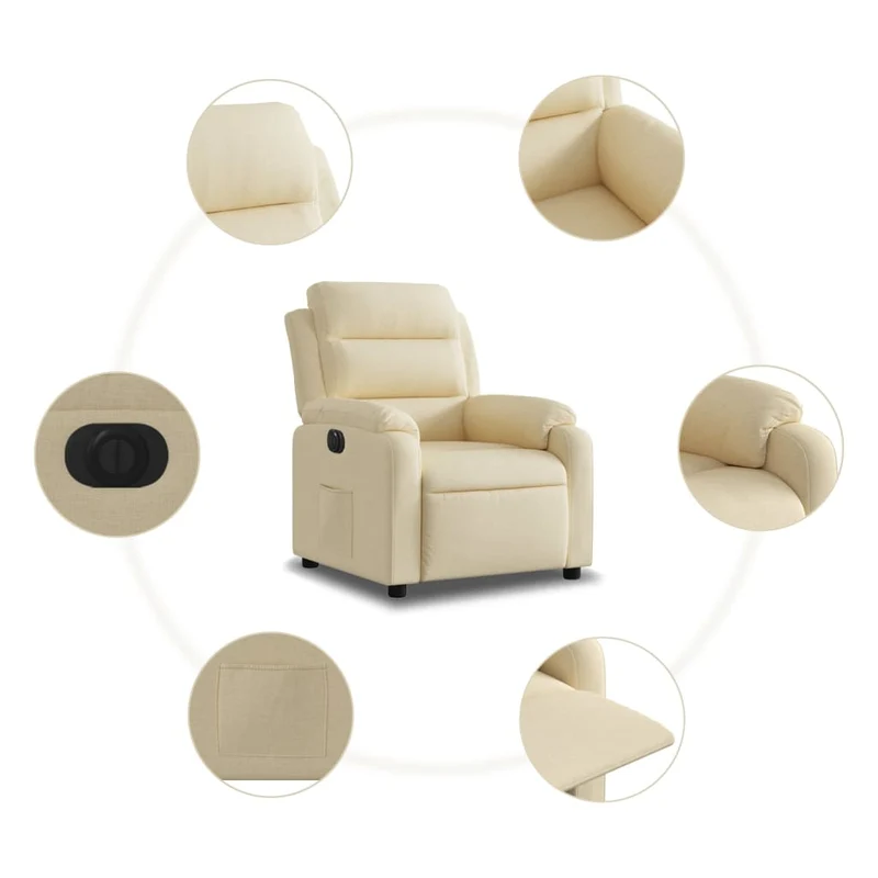 Fauteuil relax TV fonction d'inclinaison électrique très confortable en tissu crème DEC028289