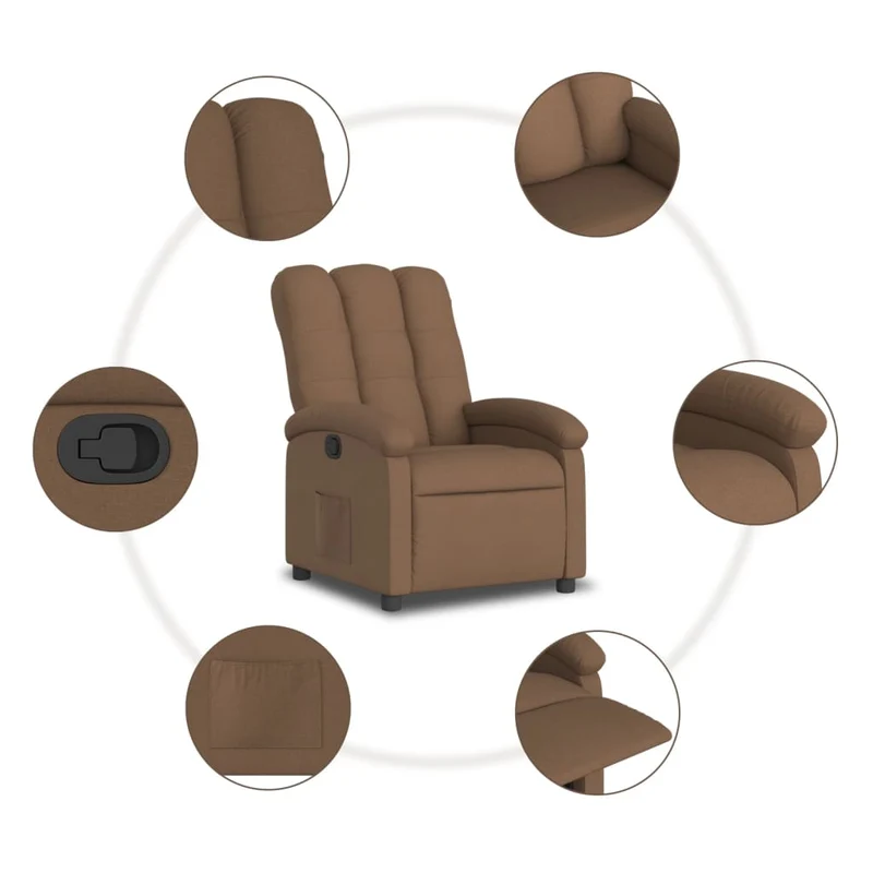 Fauteuil relax TV rembourrage confortable inclinaison manuelle en tissu marron DEC028035