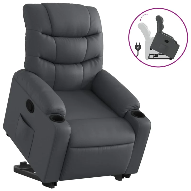 Fauteuil relax TV rembourrage confortable fonction de levage électrique en PVC gris DEC027972