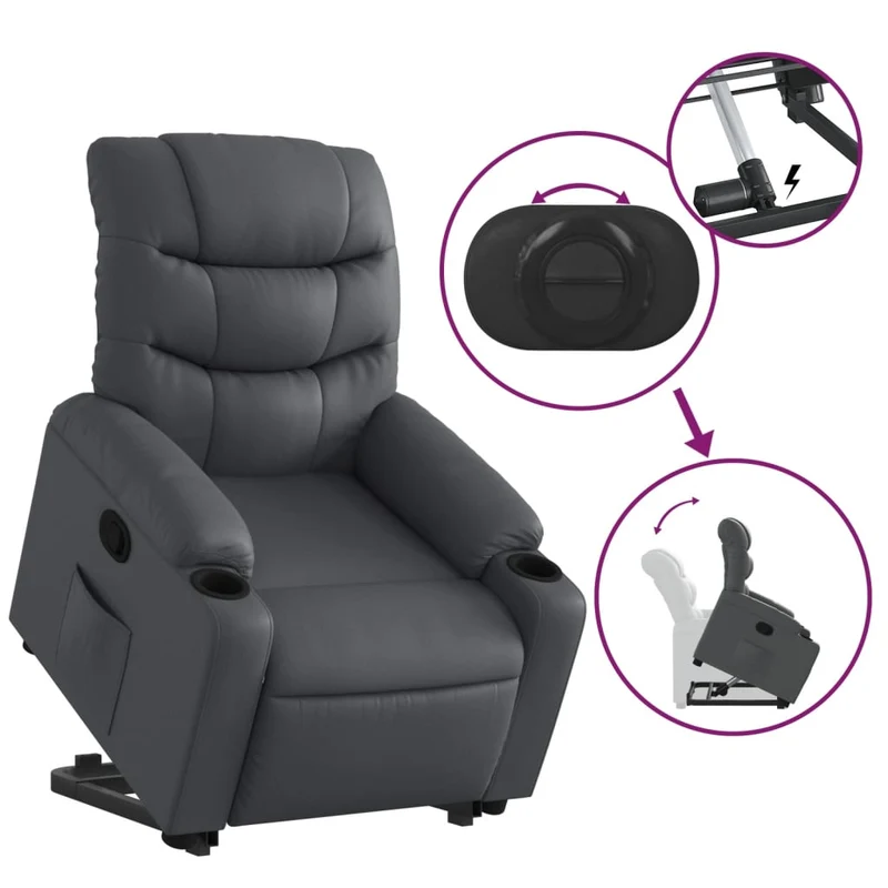 Fauteuil relax TV rembourrage confortable fonction de levage électrique en PVC gris DEC027972