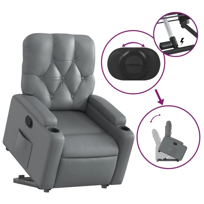 Fauteuil relax TV rembourrage confortable fonction de levage électrique en PVC gris DEC027970