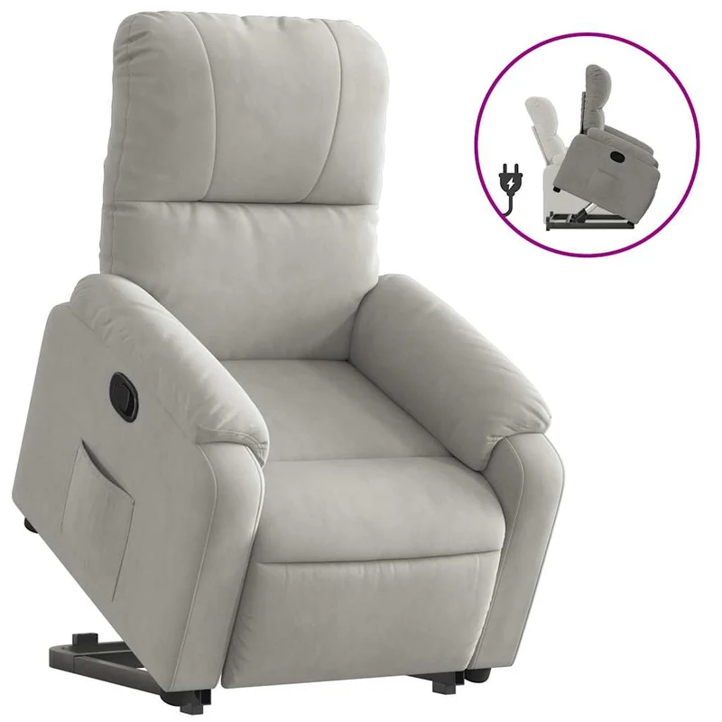 Fauteuil relax TV rembourrage confortable fonction de levage électrique en clair tissu microfibre gris DEC027918