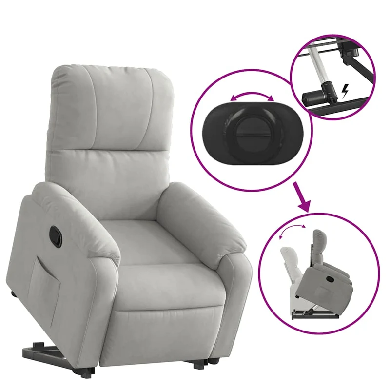 Fauteuil relax TV rembourrage confortable fonction de levage électrique en clair tissu microfibre gris DEC027918