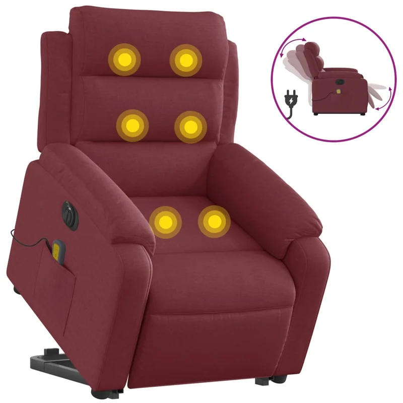 Fauteuil de relaxation fonction massage et inclinable levage électrique en tissu rouge bordeaux DEC027847