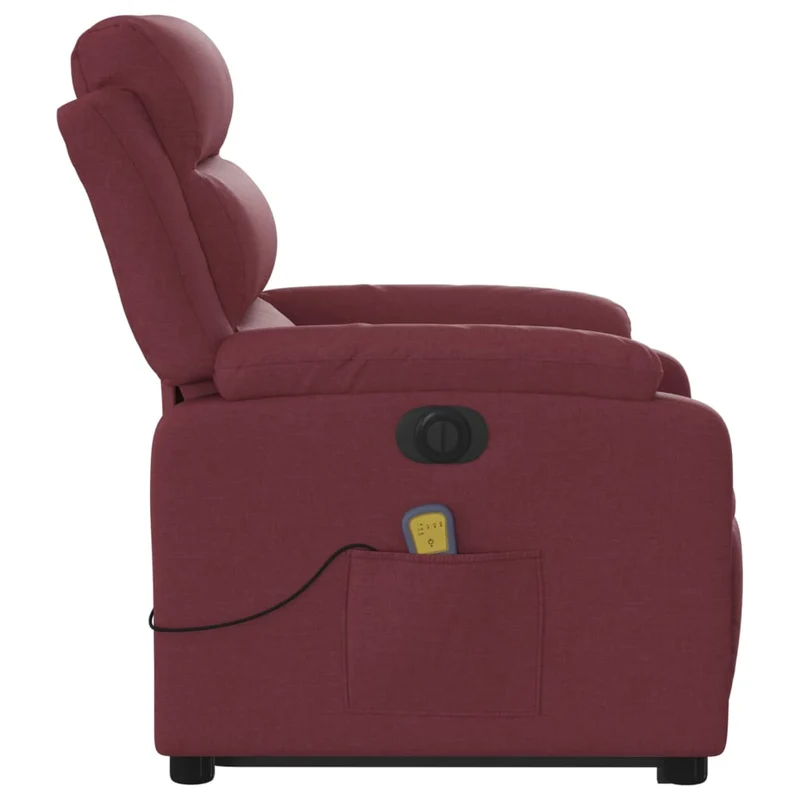 Fauteuil de relaxation fonction massage et inclinable levage électrique en tissu rouge bordeaux DEC027847