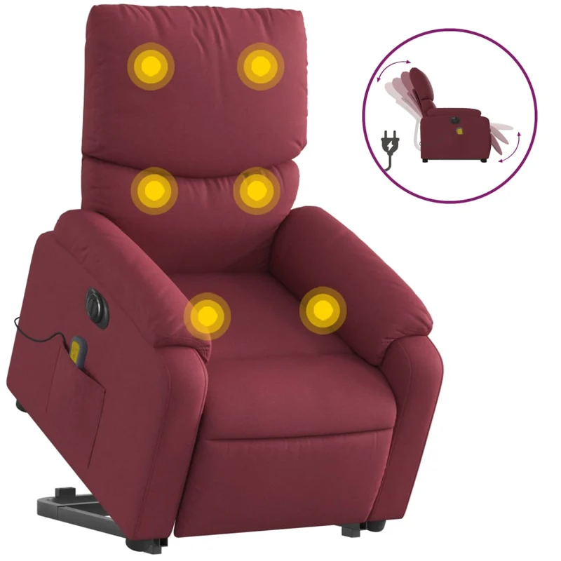 Fauteuil de relaxation fonction massage et inclinable levage électrique en tissu rouge bordeaux DEC027845