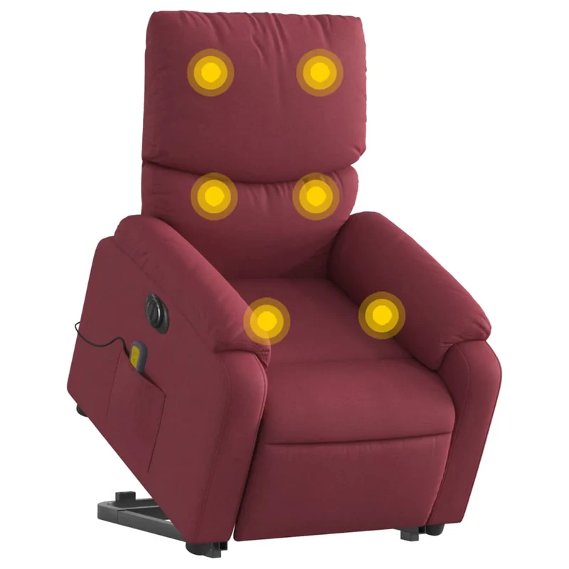 Fauteuil de relaxation fonction massage et inclinable levage électrique en tissu rouge bordeaux DEC027845