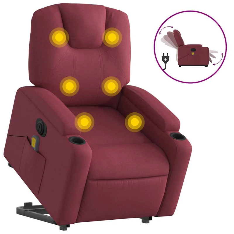 Fauteuil de relaxation fonction massage et inclinable levage électrique en tissu rouge bordeaux DEC027842