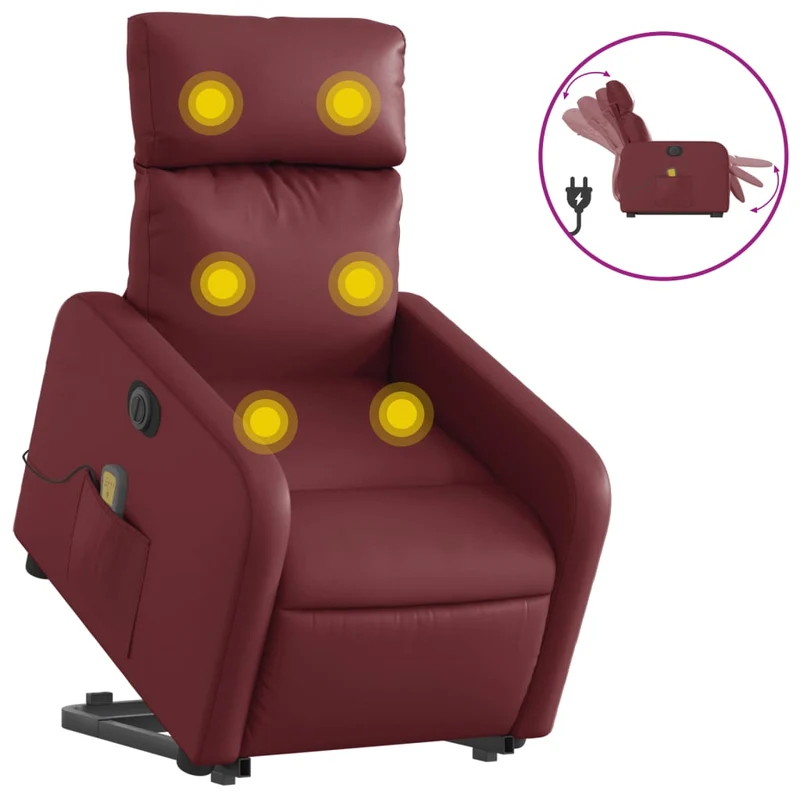 Fauteuil de relaxation fonction massage et inclinable levage électrique en PVC rouge bordeaux DEC027837