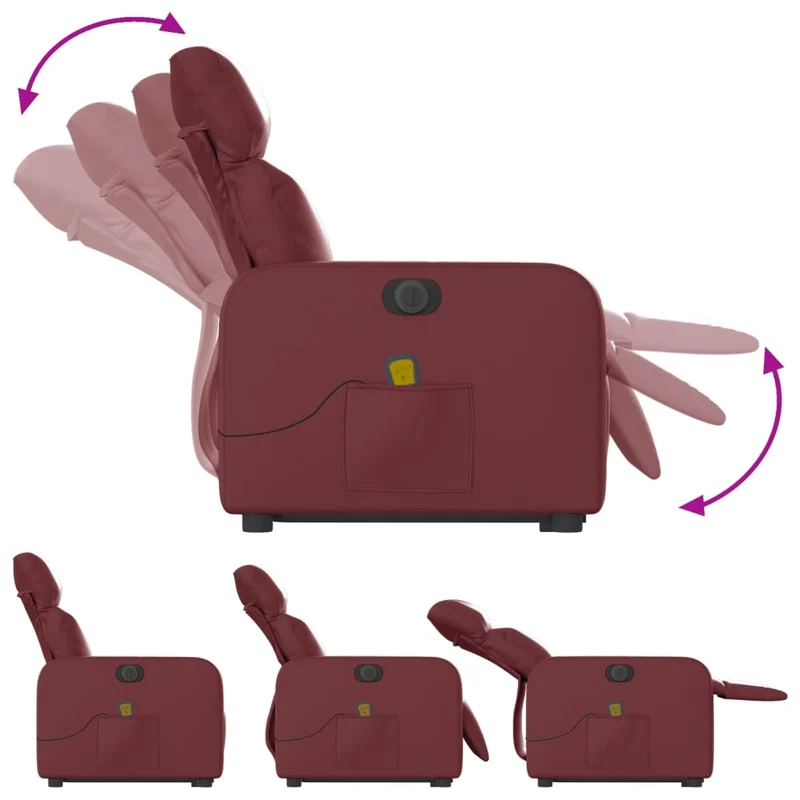 Fauteuil de relaxation fonction massage et inclinable levage électrique en PVC rouge bordeaux DEC027837