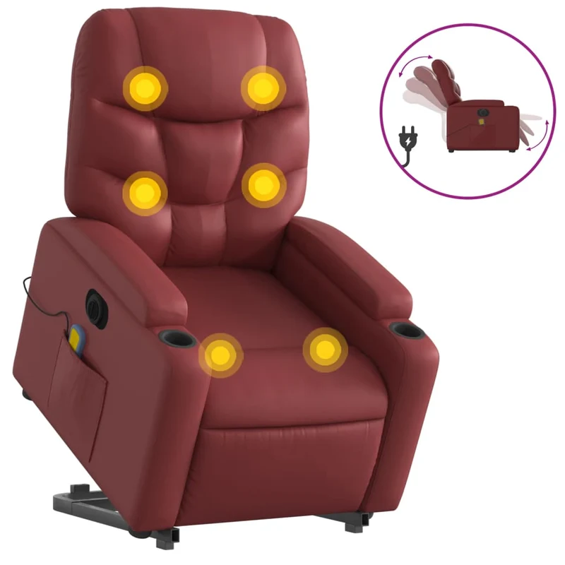 Fauteuil de relaxation fonction massage et inclinable levage électrique en PVC rouge bordeaux DEC027835