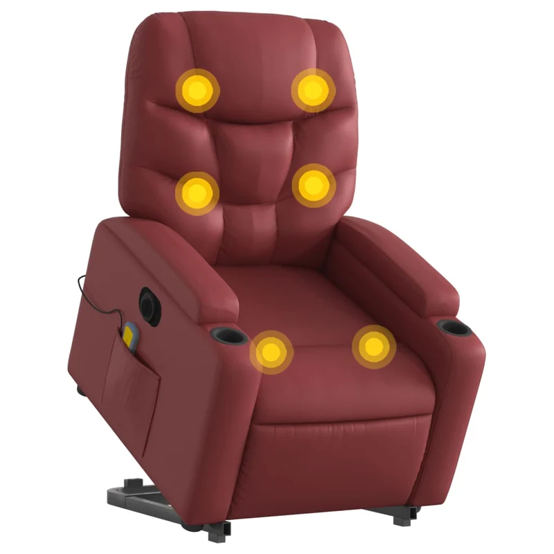 Fauteuil de relaxation fonction massage et inclinable levage électrique en PVC rouge bordeaux DEC027835