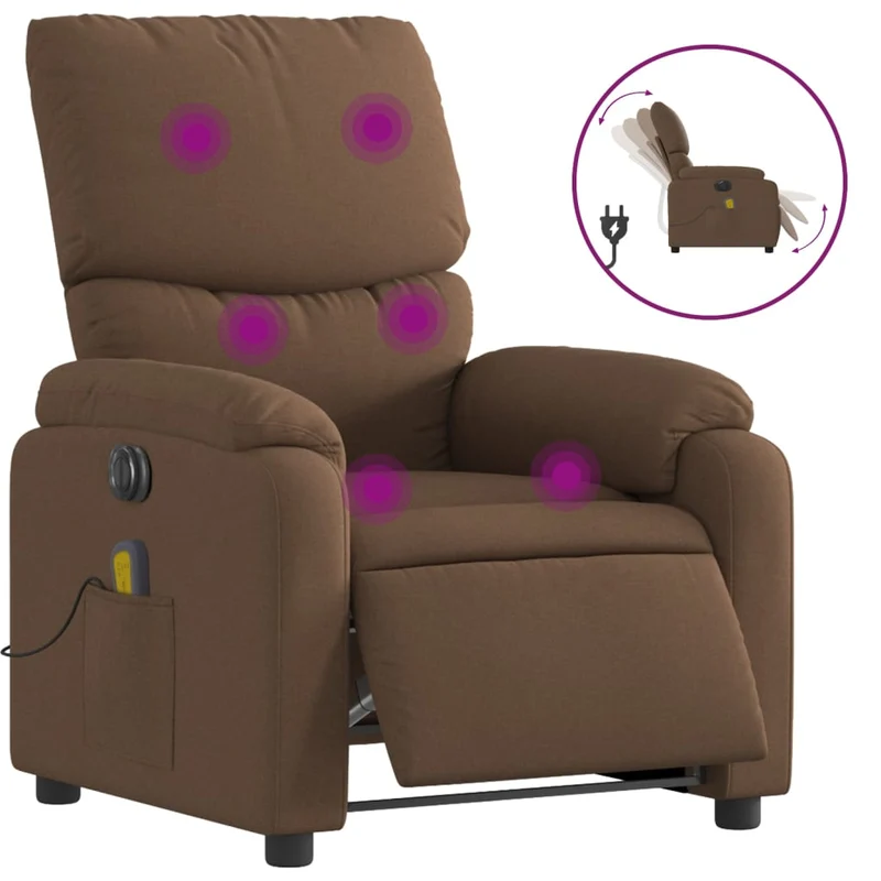Fauteuil de relaxation fonction massage et inclinable inclinaison électrique en tissu marron DEC027788