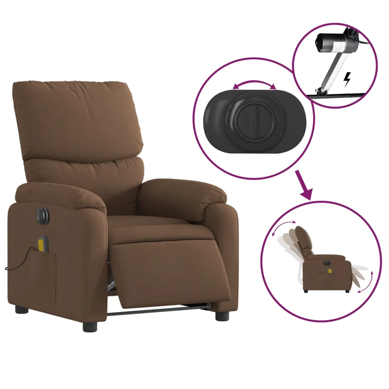 Fauteuil de relaxation fonction massage et inclinable inclinaison électrique en tissu marron DEC027788
