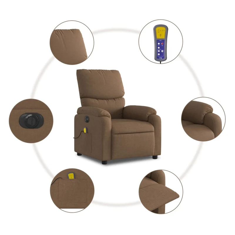 Fauteuil de relaxation fonction massage et inclinable inclinaison électrique en tissu marron DEC027788