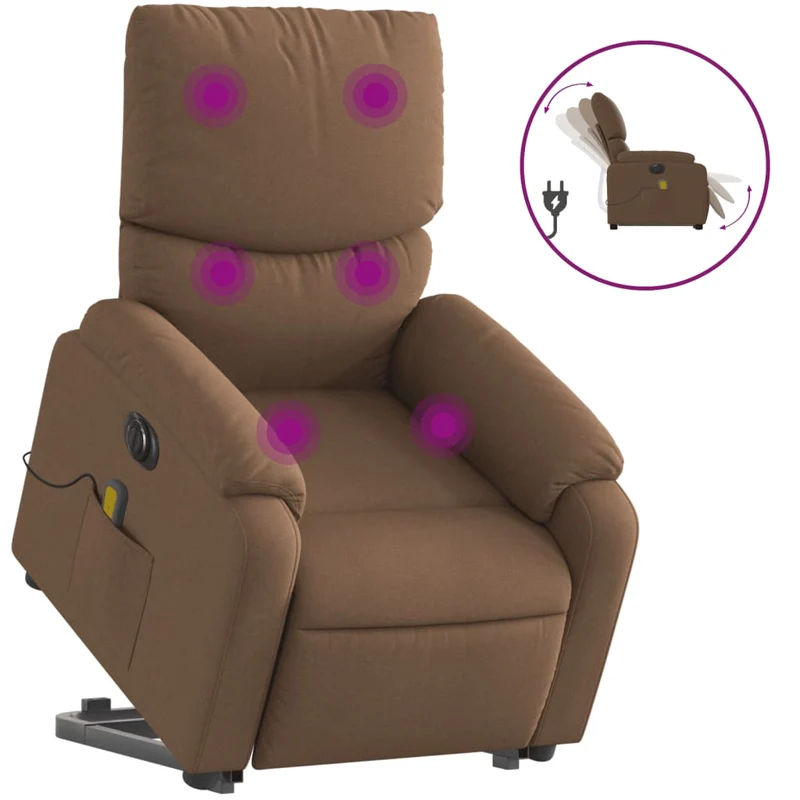 Fauteuil de relaxation fonction massage et inclinable levage électrique en tissu marron DEC027784