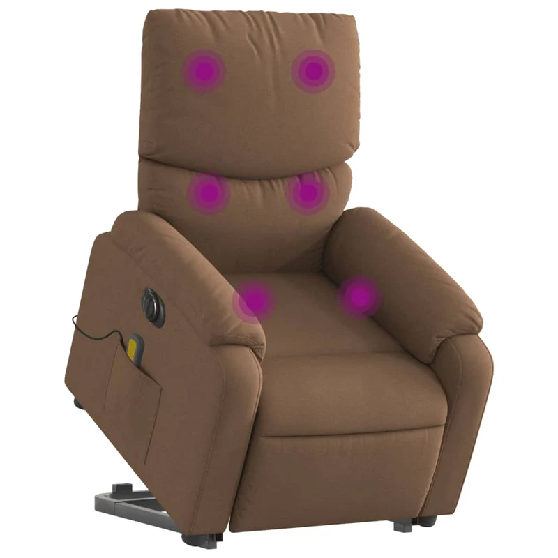 Fauteuil de relaxation fonction massage et inclinable levage électrique en tissu marron DEC027784