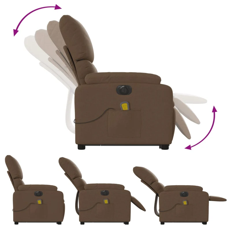 Fauteuil de relaxation fonction massage et inclinable levage électrique en tissu marron DEC027784