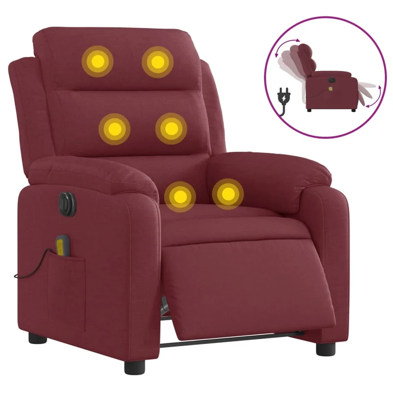 Fauteuil de relaxation TV fonction massage inclinable électrique en tissu rouge bordeaux DEC027257