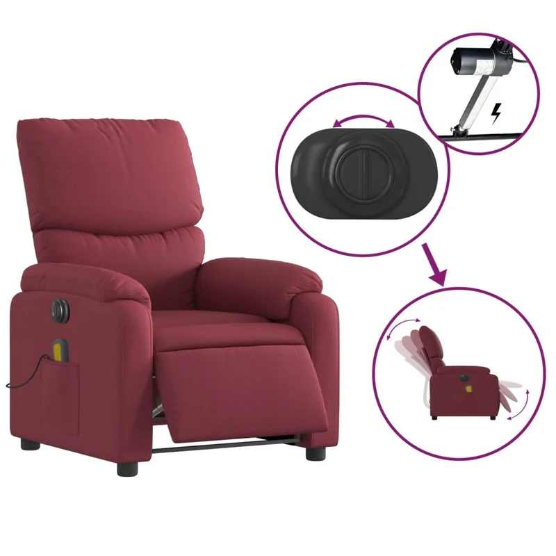 Fauteuil de relaxation TV fonction massage inclinable électrique en tissu rouge bordeaux DEC027254
