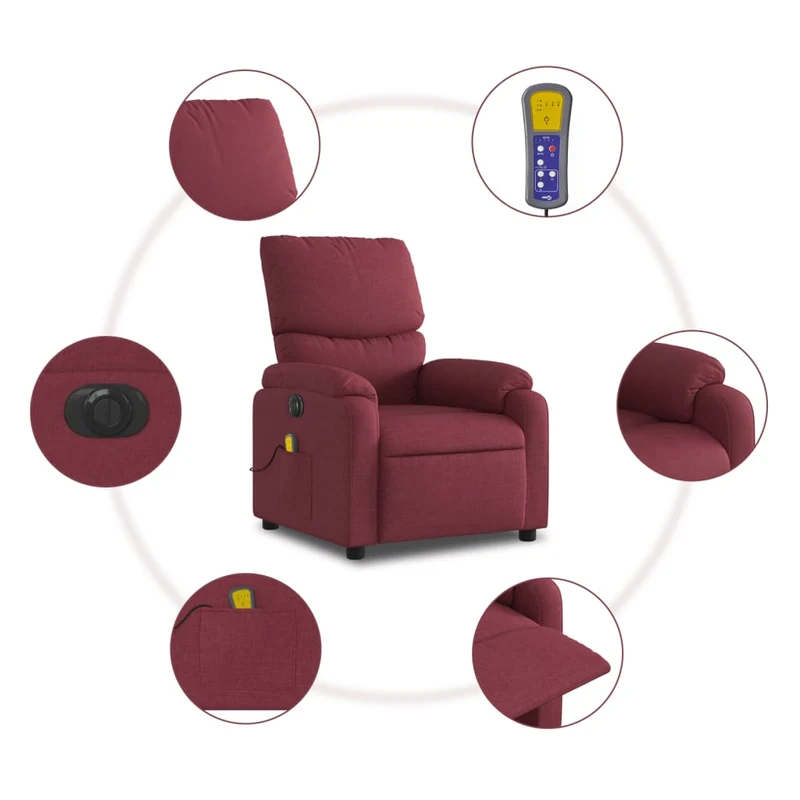 Fauteuil de relaxation TV fonction massage inclinable électrique en tissu rouge bordeaux DEC027254