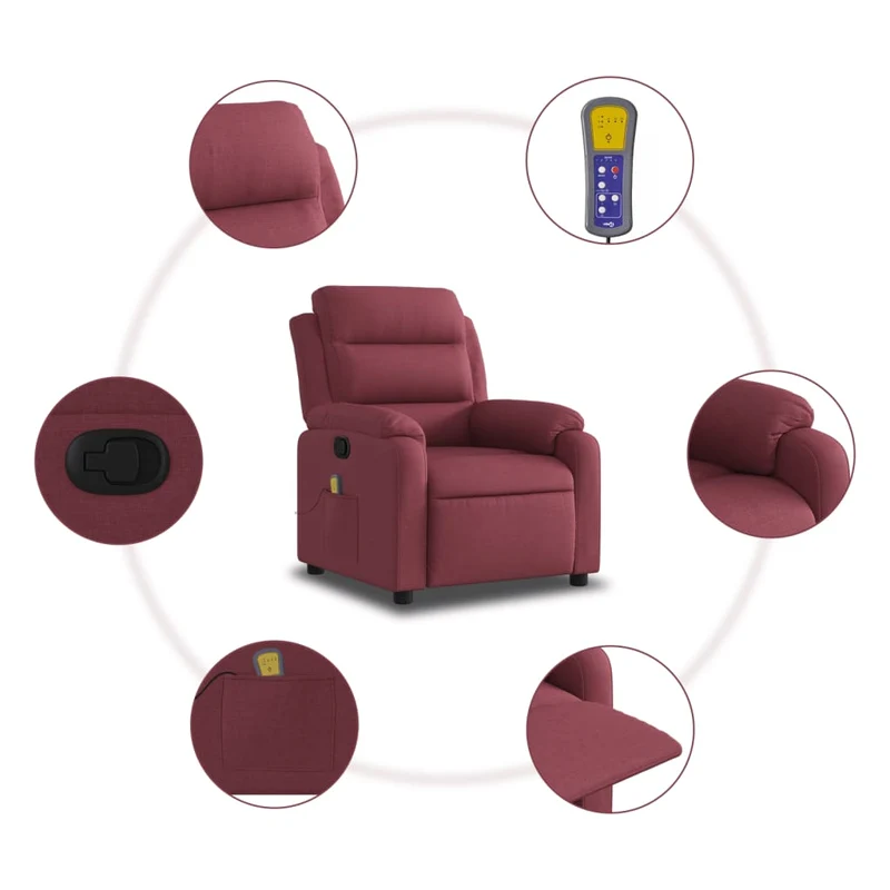 Fauteuil de relaxation TV fonction massage inclinable inclinaison manuelle en tissu rouge bordeaux DEC027097
