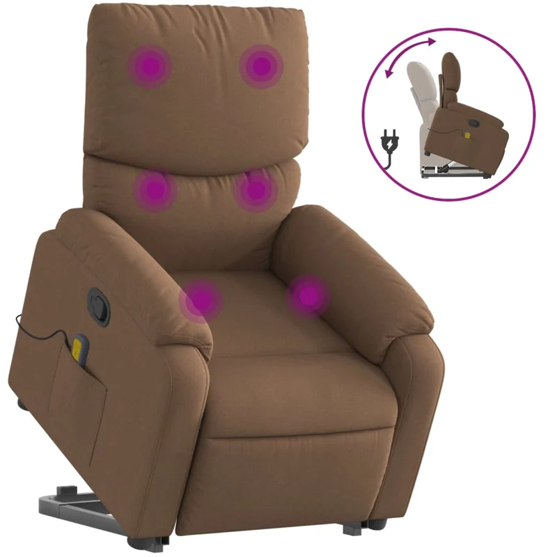 Fauteuil de relaxation TV fonction massage inclinable levage électrique en tissu marron DEC027022