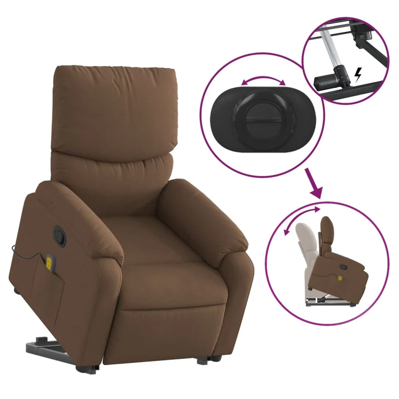 Fauteuil de relaxation TV fonction massage inclinable levage électrique en tissu marron DEC027022